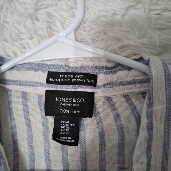 JONES CO NY Shirt XL 100% Linen Button Up Striped Lagenlook Coastal Grandma - Picture 7 of 10